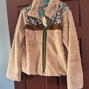 NWT! Mystree Kids Faux Fur Jacket with Leopard Print